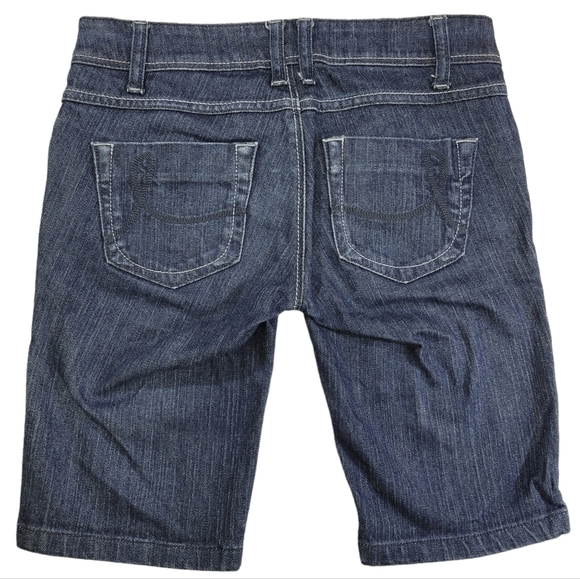 DKNY Bermuda Dark Wash Denim Shorts Cotton Blend Y2K Style Size 24 - Picture 3 of 12